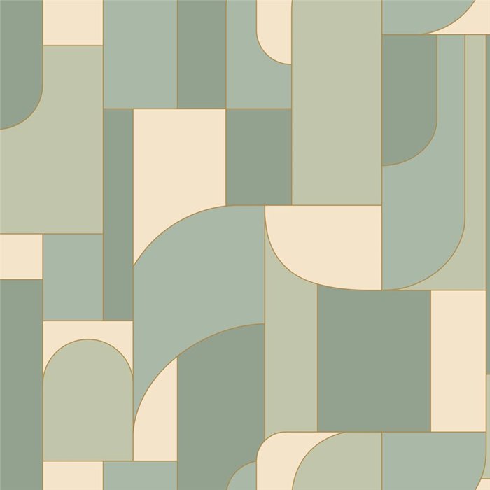 Papel pintado geométrico en verdes y beige · Caselio Maison Simeon 107390475