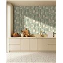 Papel pintado geométrico en verdes y beige · Caselio Maison Simeon 107390475