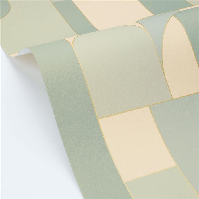 Geometric wallpaper in green and beige tones · Caselio Maison Simeon 107390475