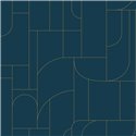 Papel pintado geométrico azul con acentos dorados · Caselio Maison Simeon 107390652