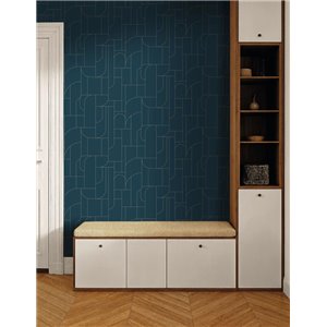 Papel pintado geométrico azul con acentos dorados 2