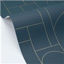 Geometric blue wallpaper with golden accents · Caselio Maison Simeon 107390652