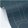 Papel pintado geométrico azul con acentos dorados · Caselio Maison Simeon 107390652