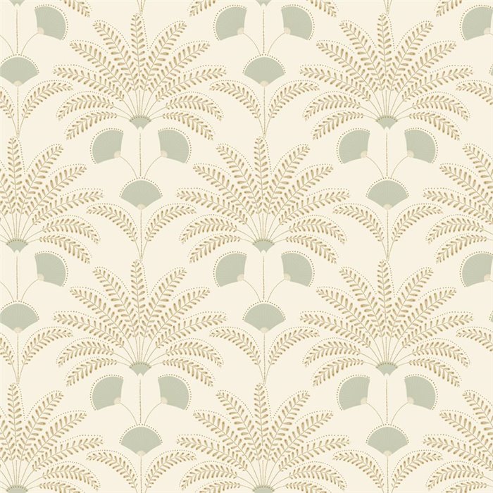 Papel pintado floral estilizado en verde eucalyptus · Caselio Maison Simeon 107400414