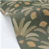 Papel pintado de hojas y abanicos Art Déco en verde oscuro · Caselio Maison Simeon 107400451