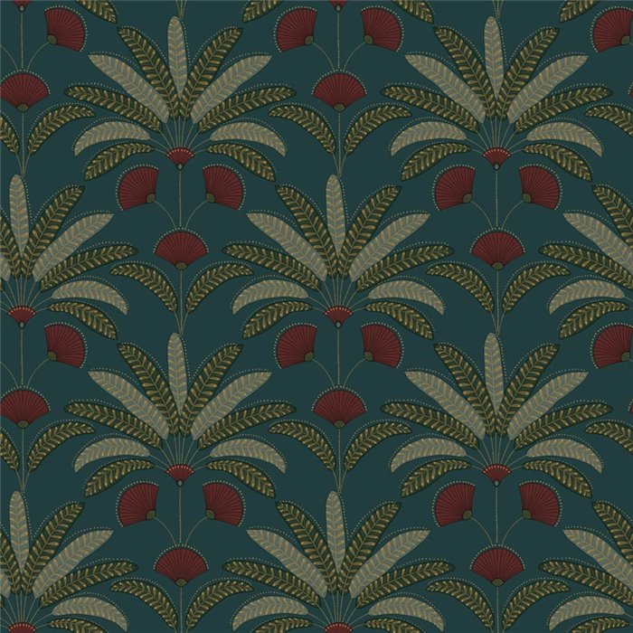 Papel pintado hojas estilizadas y abanicos · Caselio Maison Simeon 107400614