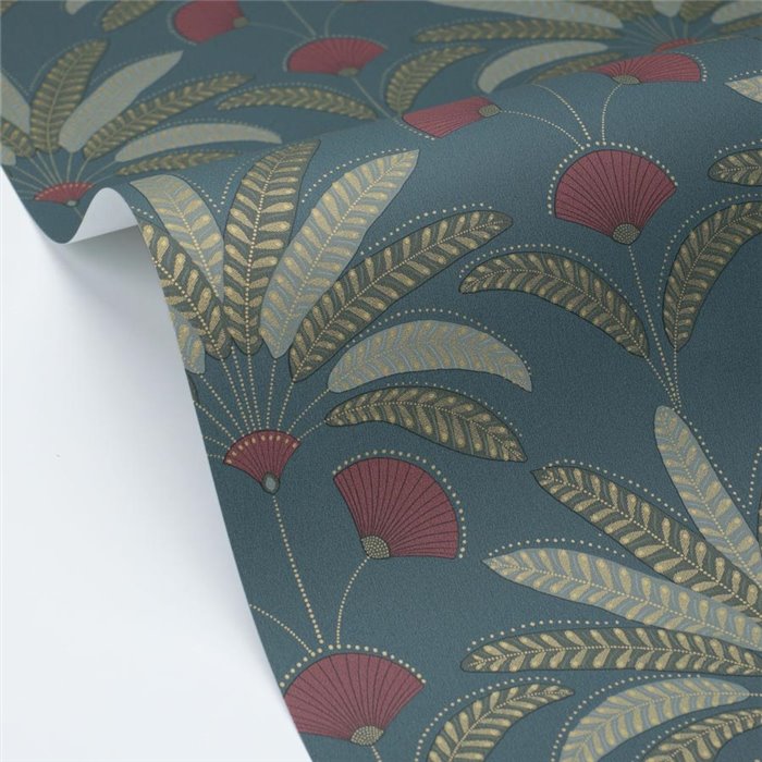 Papel pintado hojas estilizadas y abanicos · Caselio Maison Simeon 107400614