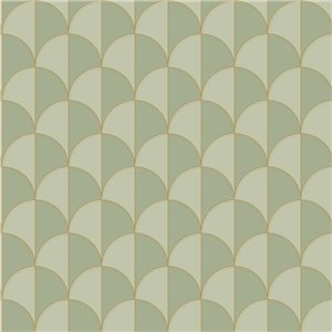 Papel pintado geométrico Art Déco verde y dorado