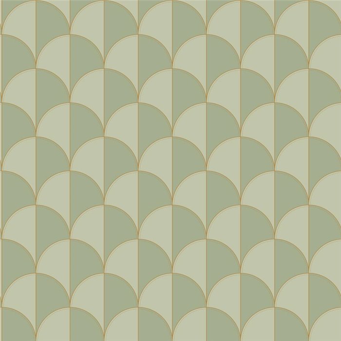 Papel pintado geométrico Art Déco verde y dorado · Caselio Maison Simeon 107414018