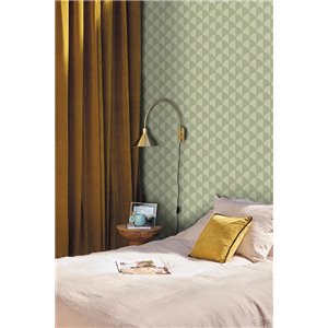 Papel pintado geométrico Art Déco verde y dorado 2