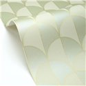 Papel pintado geométrico Art Déco verde y dorado · Caselio Maison Simeon 107414018