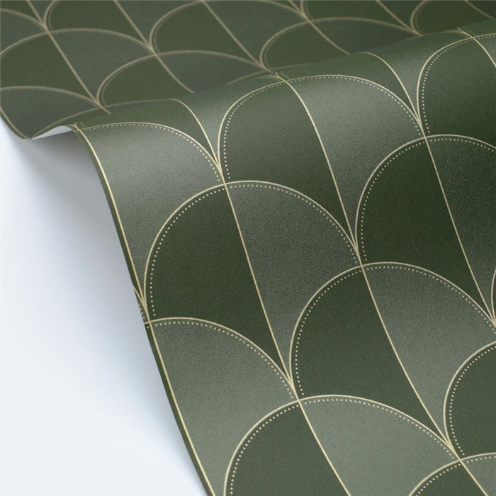Papier peint Art déco à arches dorées sur vert · Caselio Maison Simeon 107414126