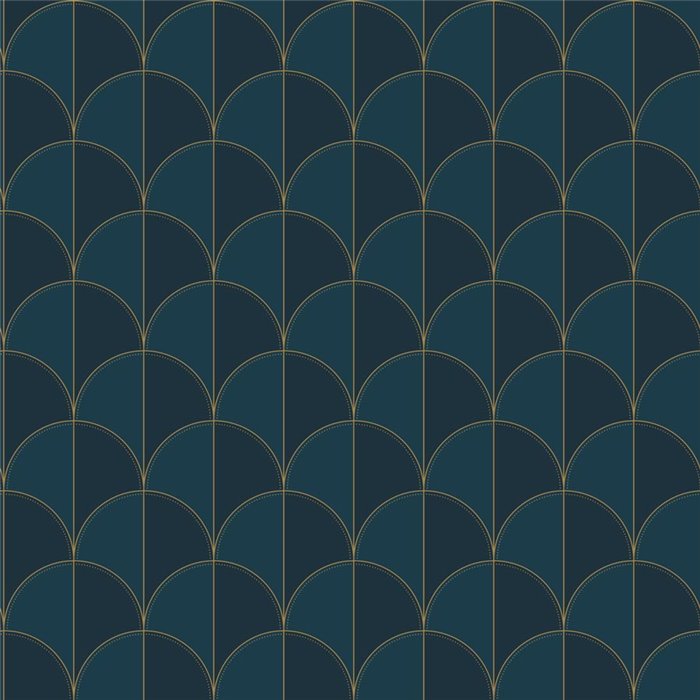 Papier peint géométrique élégant bleu et doré · Caselio Maison Simeon 107416131