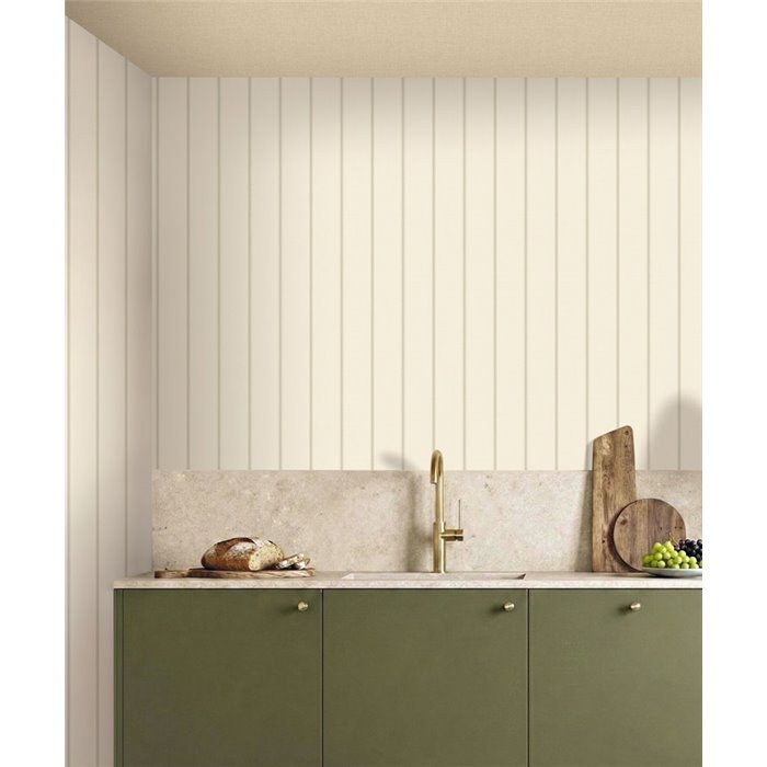 Papel pintado de rayas verdes y líneas doradas · Caselio Mix & Stripes 107757020