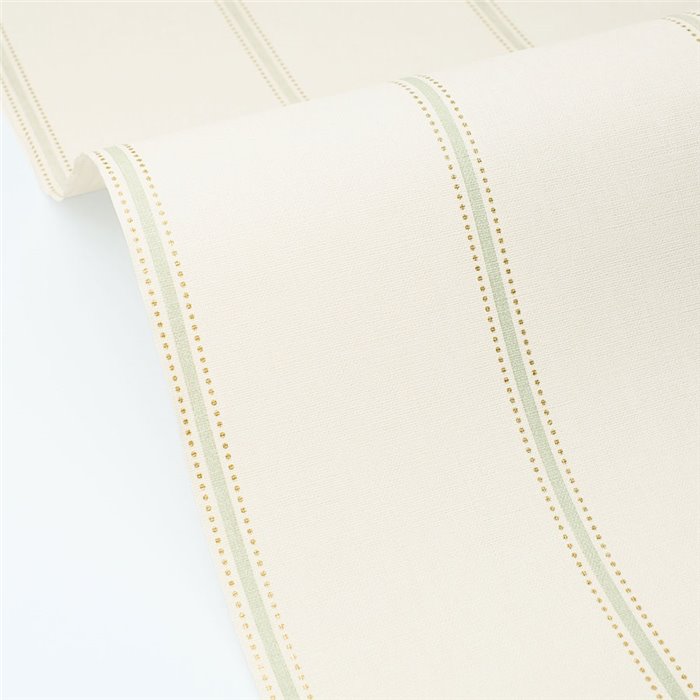 Papel pintado de rayas verdes y líneas doradas · Caselio Mix & Stripes 107757020