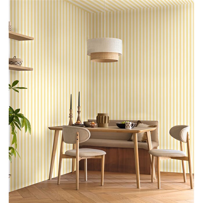 Papel pintado de rayas verticales clásicas amarillas · Caselio Mix & Stripes 107762020