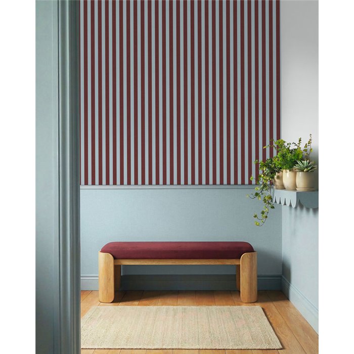 Papier peint à rayures bordeaux et bleu effet textile · Caselio Mix & Stripes 107766089