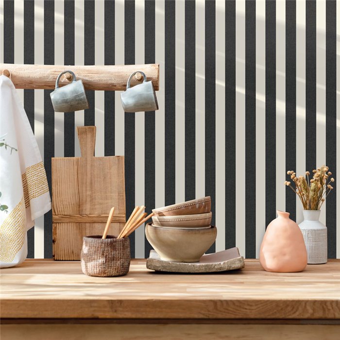 Papel pintado de rayas clásicas blancas y negras · Caselio Mix & Stripes 107769001