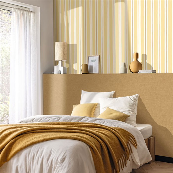 Papel pintado rayas amarillas efecto acuarela · Caselio Mix & Stripes 107812020