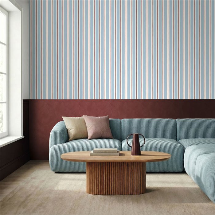 Zeitgenössische blaue und braune Streifentapete · Caselio Mix & Stripes 107816074