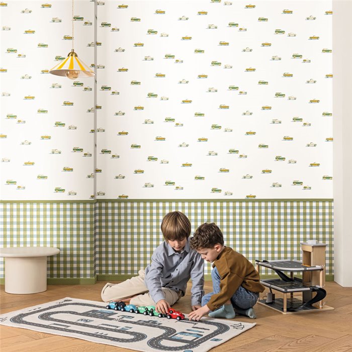Papel pintado de cuadros vichy verde y azul · Caselio Happy Kids Club 104427783