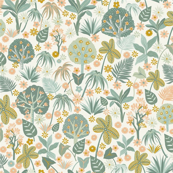 Tapete mit Wildblumen und grünen Blättern · Caselio Happy Kids Club 107580749