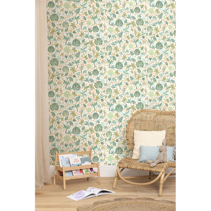 Papel pintado de flores silvestres y hojas verdes · Caselio Happy Kids Club 107580749