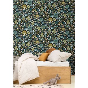 Papel pintado tropical con elementos florales y vegetales 2