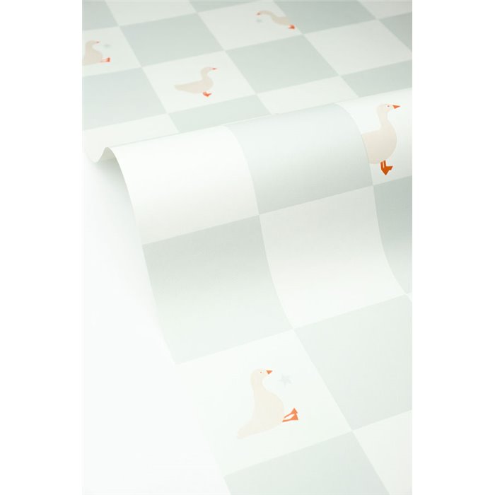 Papel pintado con gansos y cuadros infantiles · Caselio Happy Kids Club 107590675