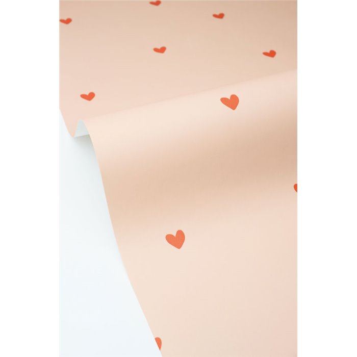 Tapete mit kleinen orangefarbenen Herzen auf Beige · Caselio Happy Kids Club 107604850