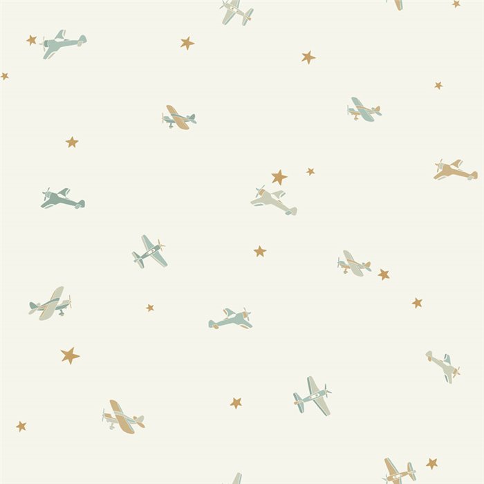 Papel pintado infantil aviones y estrellas colores pastel · Caselio Happy Kids Club 107620621