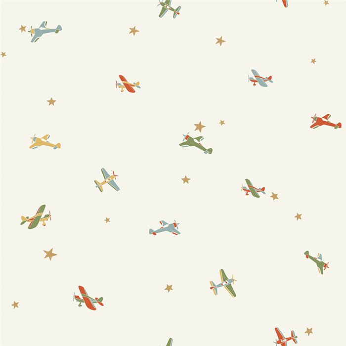 Papel pintado infantil tonos pastel de aviones y estrellas · Caselio Happy Kids Club 107620842