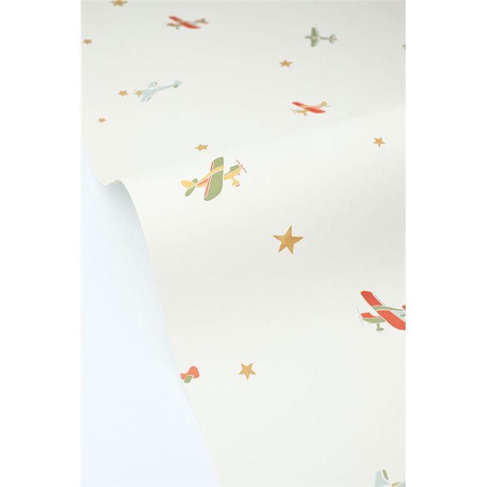 Papel pintado infantil tonos pastel de aviones y estrellas · Caselio Happy Kids Club 107620842