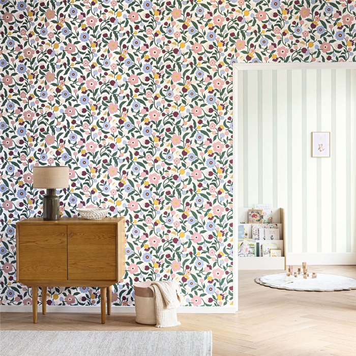 Papel pintado flores multicolor en tonos pastel · Caselio Happy Kids Club 107630426