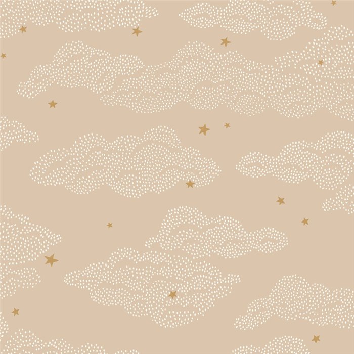 Papier peint nuages et étoiles sur fond beige · Caselio Happy Kids Club 107644428