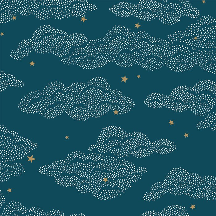 Papel pintado de nubes con estrellas en azul oscuro · Caselio Happy Kids Club 107646612