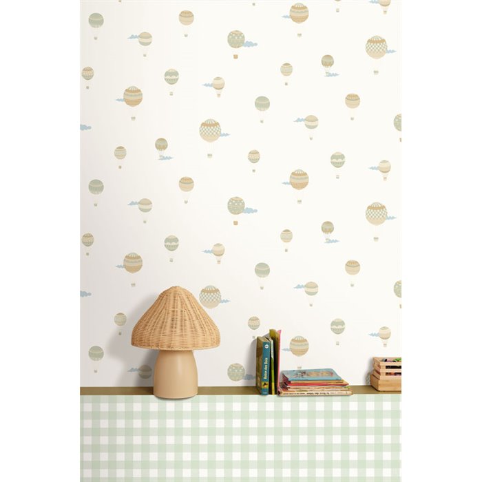 Papel pintado globos aerostáticos infantiles beige · Caselio Happy Kids Club 107650795