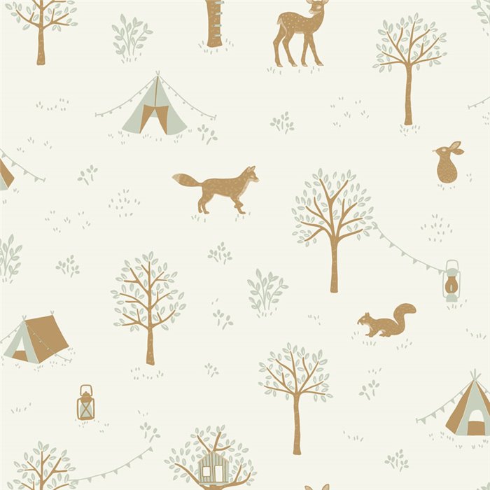 Papel pintado infantil animales del bosque de campamento · Caselio Happy Kids Club 107660754
