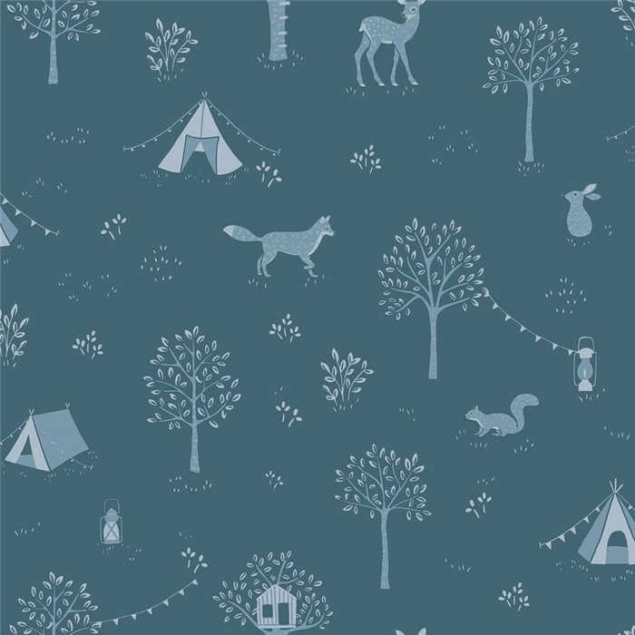 Papel pintado infantil de campamento y animales · Caselio Happy Kids Club 107666641