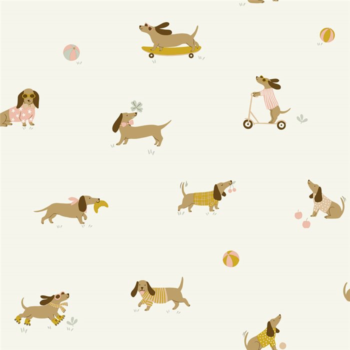 Children's wallpaper with playful dachshunds · Caselio Happy Kids Club 107680451