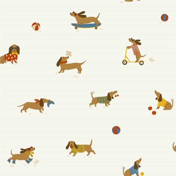 Papel pintado infantil de perros salchichas multicolor · Caselio Happy Kids Club 107680864