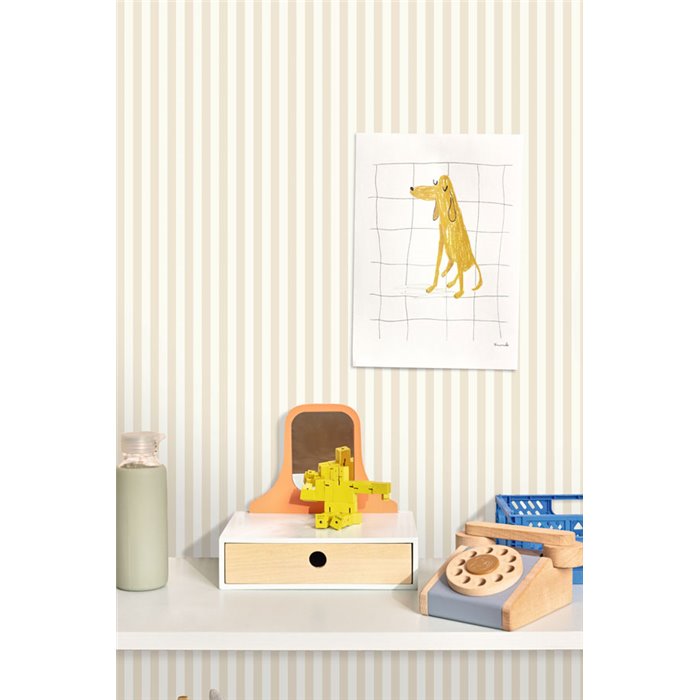 Papier peint enfant à rayures beige et blanc · Caselio Happy Kids Club 107690121