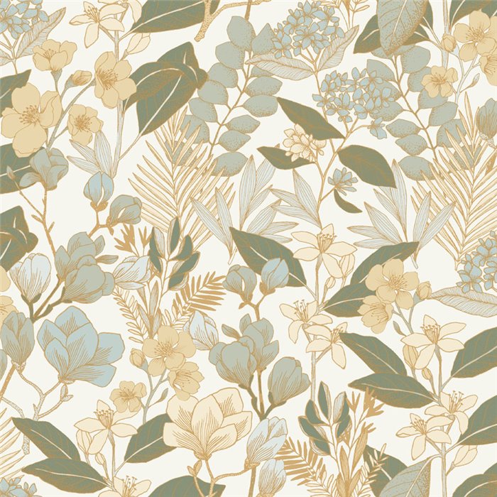 Papier peint floral moderne tons bleu et beige · Caselio Blue Shades 101857320