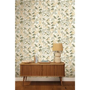 Papel pintado floral moderno con tonos azules y beige 2