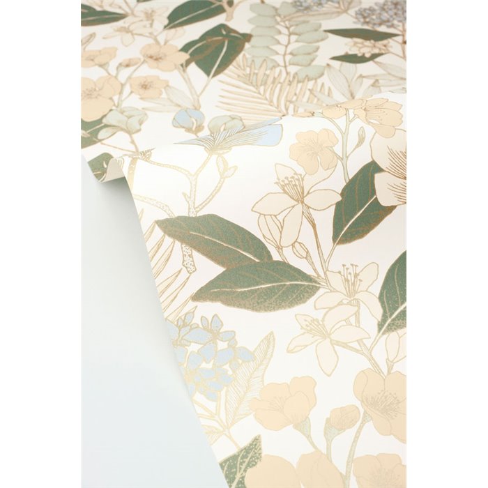 Modern floral wallpaper with blue and beige tones · Caselio Blue Shades 101857320