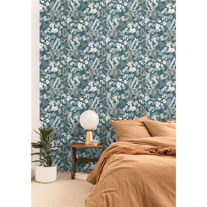 Papel pintado floral contemporáneo azul · Caselio Blue Shades 102656162