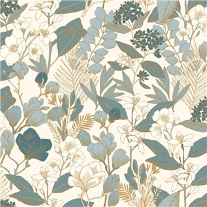 Elegante florale Tapete in Blau und Gold