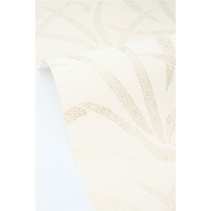 Papel pintado de hojas abstractas blancas y doradas · Caselio Blue Shades 107460020