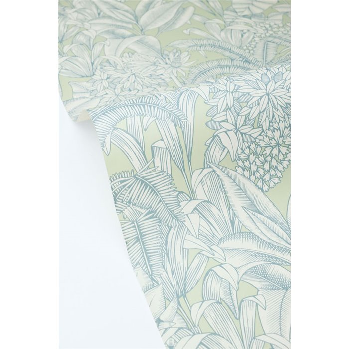 Tropische Tapete mit weichen grünen Blättern · Caselio Blue Shades 107486070