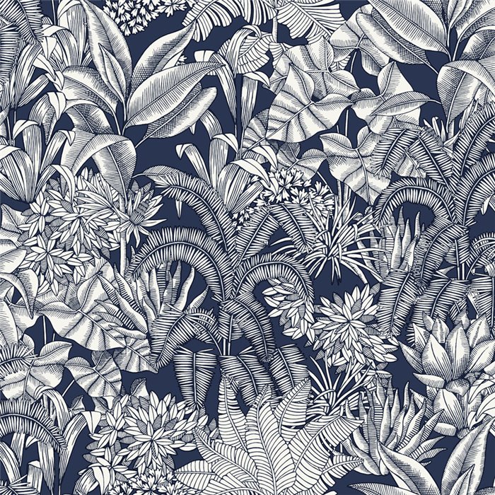Papier peint feuilles tropicales bleu foncé · Caselio Blue Shades 107486160